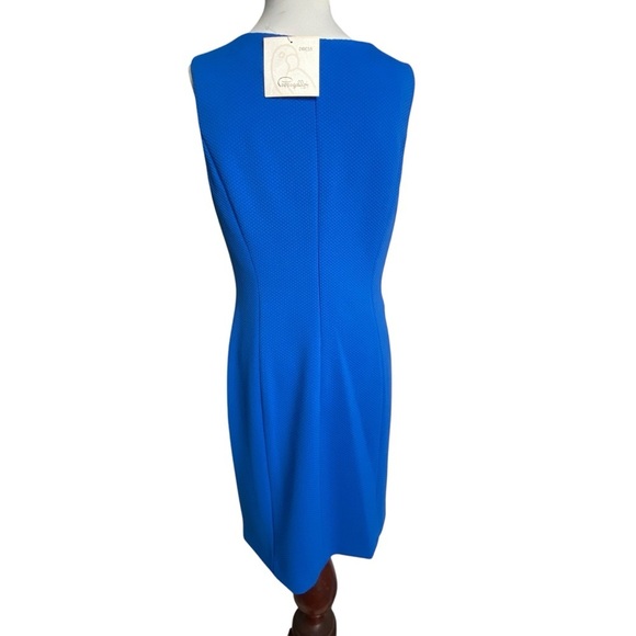 Pappagallo Marine blue w/white embroidered neckline sleeveless sheath dress sz-6 - Picture 3 of 11